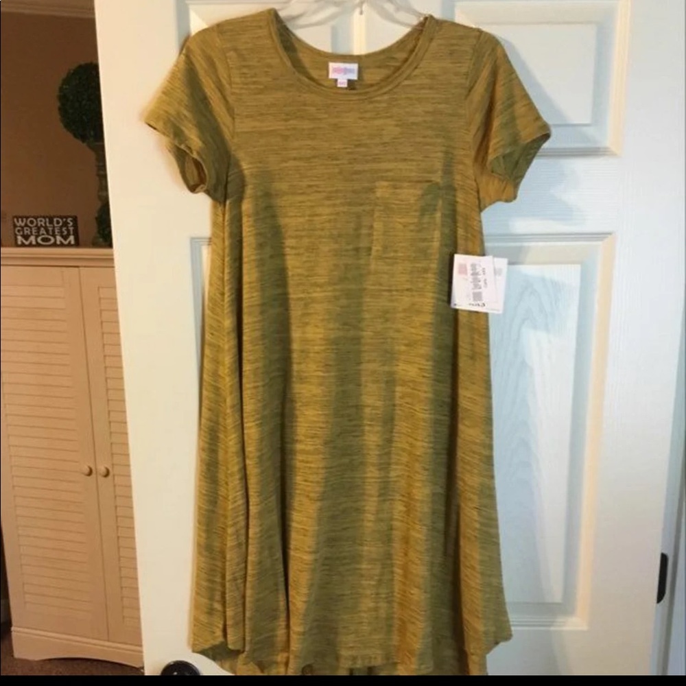 NWT Lularoe Micro-Striped Mustard Carly Dress